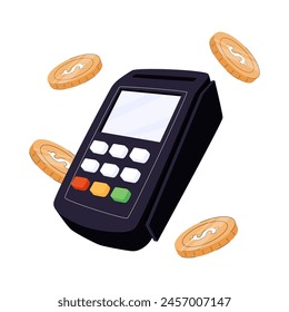 Bill payment with credit card and financial for online shopping, payment credit card with alert notification. Invoice transaction with credit card reader. Receipt vector icon render illustration