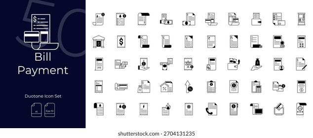 Conjunto de iconos editables de Duotone de pago de facturas
