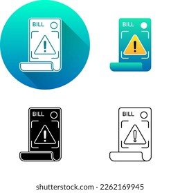 Bill Payment Exclamation Mark Caution Problem Asset Finance Icon, Set of Flat Long Shadow, Color, Black-White Silhouette, Line Art Logo Icon Symbol Isolated on White Background for Financial