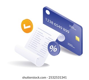 Bill payment expense report isometric illustration