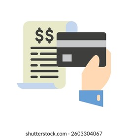 Bill Payment flat color icon, mini illustration. use for economy, business, finance, ecommerce, payment service UI, UX kit, app and web development, digital or print.