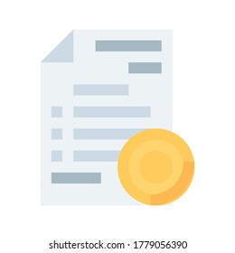Bill Payment flat icon. Financial Document with Coin vector flat color sign.