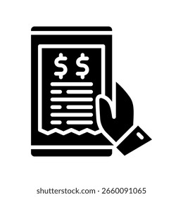 Glifo del pago de la cuenta, mini icono de la ilustración. uso para el concepto moderno, impresión, interfaz de usuario, kit de UX, Web y desarrollo del App. Vector relacionado con el comercio, el comercio minorista, el marketing y las compras.