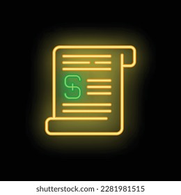 Vector de esquema de icono de pago de factura. Tarjeta médica. Color del neón del paciente de salud aislado en negro