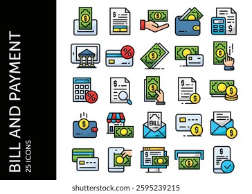 Bill and Payment icon pack. Set icon design