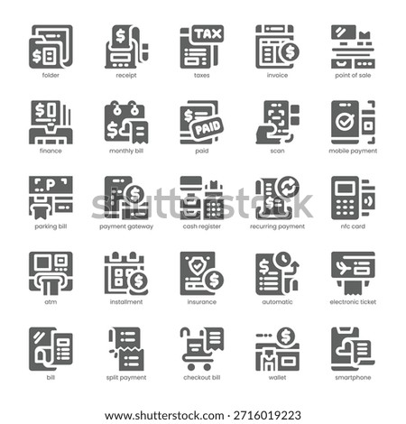 Bill and Payment Icon pack for your website, mobile, presentation, and logo design. Bill and Payment Icon solid design. Vector graphics illustration and editable stroke.
