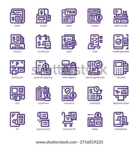 Bill and Payment Icon pack for your website, mobile, presentation, and logo design. Bill and Payment Icon line basic color design. Vector graphics illustration and editable stroke.