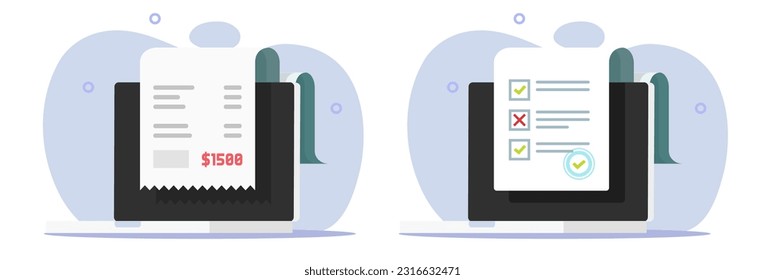 Icono de recepción de factura de pago de factura vector gráfico virtual en línea, formulario de prueba de examen electrónico digital con lista de comprobación en ordenador portátil, prueba de Internet marca de documento de prueba clipart imagen