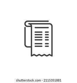 Bill payment line icon. linear style sign for mobile concept and web design. Restaurant check, invoice outline vector icon. Symbol, logo illustration. Vector graphics