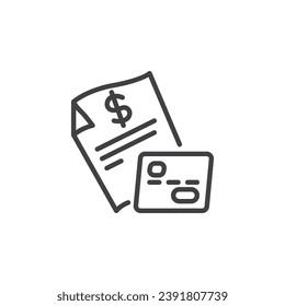Bill payment line icon. linear style sign for mobile concept and web design. Credit card and document outline vector icon. Banking symbol, logo illustration. Vector graphics