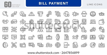 Bill Payment line icon set. Pay, money, finance, payment, investment, financial, card, phone, cash, wallet, banking, transaction line icon set. Ui thin line icon pack.