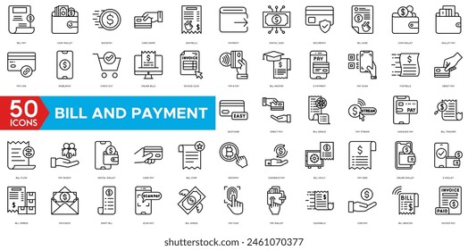 Bill And Payment Method icon. Bill Pay, Cash Wallet, Quick Pay, Card Swipe, Easy Bills, Pay Right, Digital Cash, Secure Pay, Bill Ease, Coin Wallet