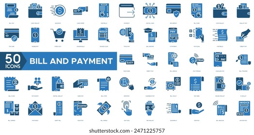 Bill And Payment Method icon. Bill Pay, Cash Wallet, Quick Pay, Card Swipe, Easy Bills, Pay Right, Digital Cash, Secure Pay, Bill Ease, Coin Wallet