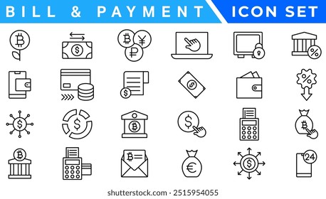 ícone Faturamento e Método de Pagamento. Pagamento de Fatura, Carteira de Dinheiro, Pagamento Rápido, Deslizamento de Cartão, Faturas Fáceis, Pagamento Direito, Caixa Digital, Pagamento Seguro, Atenuação de Fatura, Carteira de Moedas