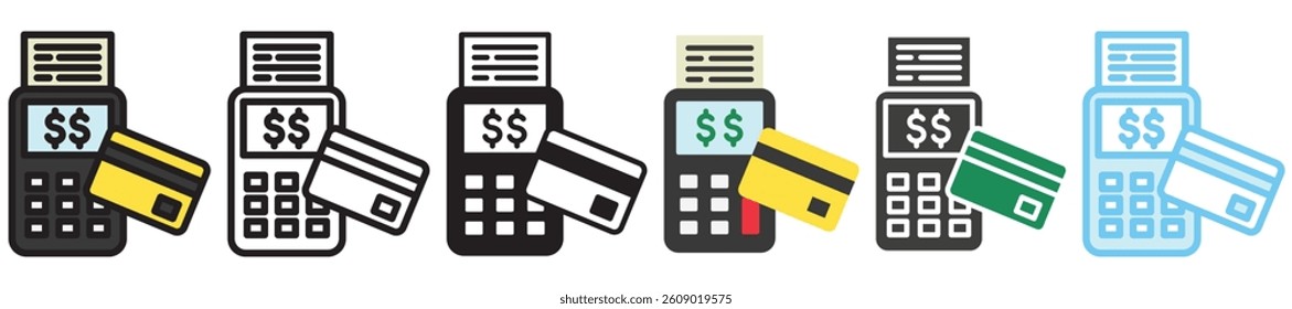 Bill Payment multi style, mini illustration icon set. outline, flat, glyph, line color, UI, UX, app and web, digital or print. vector EPS 10 related to payment service, economy, ecommerce, market
