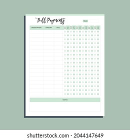 Bill payment planner page, payment schedule