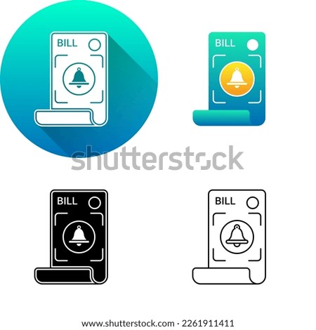Bill Payment Reminder Schedule Caution Alarm Notification Asset Finance Icon, Set of Flat Long Shadow, Black-White Silhouette, Line Art Logo Icon Symbol Isolated on White Background Financial