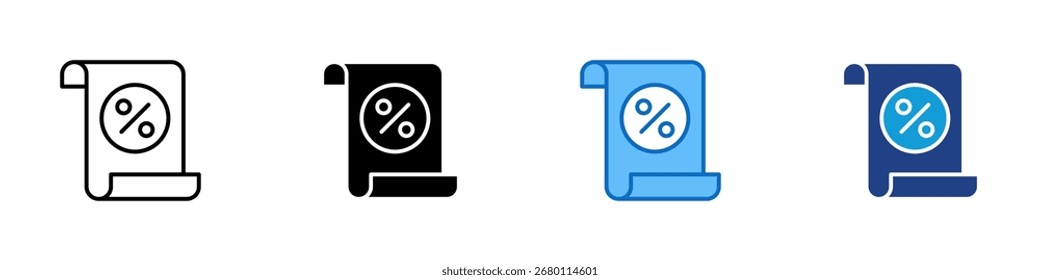 Rechnung Rate Multiple Style Icon Design Vector - Papier Rechnung mit Prozentzeichen, symbolisiert Rechnungsrabatt, Steuersatz oder Rechnungsangebot