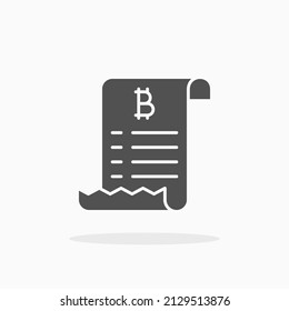 Bill receipt bitcoin transaction glyph icon. Can be used for digital product, presentation, print design and more.