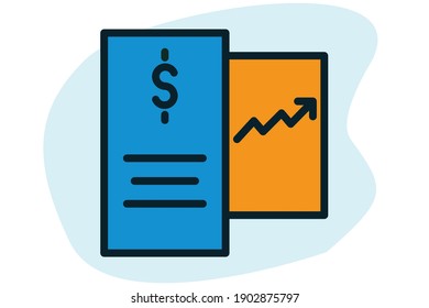 Bill receipt icon filled line color in flat design analytics  and seo symbol. Stock Market Related.