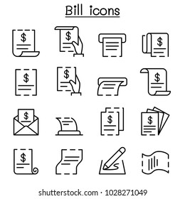 bill, receipt, invoice, contract icon set in thin line style