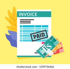 Bill Receipt or Invoice Payment using Brazilian Real BRL Money vector illustration flat design. Payment and finance element.  Can be used for web and mobile, infographic and print.