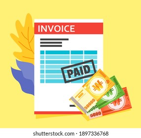 Bill Receipt or Invoice Payment using South Korean Won Money Vector Illustration Flat Design. South Korea Payment and Finance Element. Can be used for Digital and Printable Infographic.
