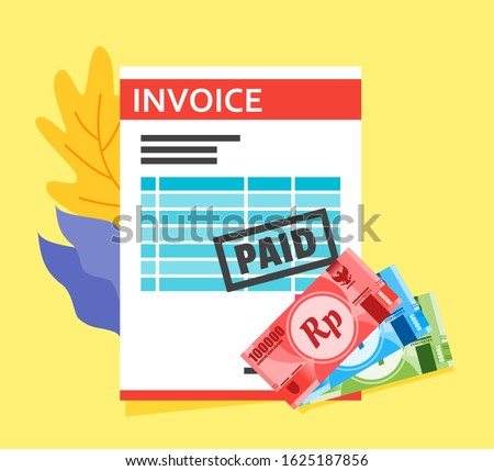 Bill Receipt or Invoice Payment using Indonesian Rupiah Money vector illustration flat design. Payment and finance element.  Can be used for web and mobile, infographic and print.