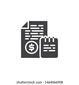 Bill receipt vector icon. Financial documents filled flat sign for mobile concept and web design. Bill invoice glyph icon. Symbol, logo illustration. Vector graphics