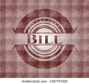 Bill red emblem with geometric pattern background. Seamless.