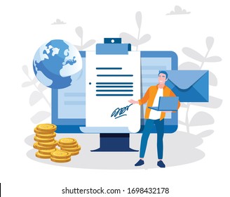 Bill, Request payments, pay online. electronic bill. Vector illustration for web banner, infographics, mobile. 