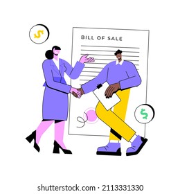 Bill Of Sale Abstract Concept Vector Illustration. Written Selling Legal Document, Transfer Ownership Of Goods, Execution Of A Sales Contract, Security Bill, Third Party Purchase Abstract Metaphor.