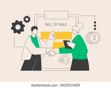 Bill of sale abstract concept vector illustration. Written selling legal document, transfer ownership of goods, execution of a sales contract, security bill, third party purchase abstract metaphor.