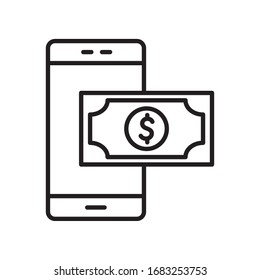 Bill and smartphone line style icon of money financial item banking commerce market payment buy currency accounting and invest theme Vector illustration