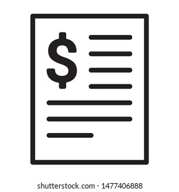 Bill statement or expense invoice line art vector icon for financial apps and websites