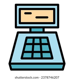 vector de contorno de icono del sistema de facturación. Máquina de efectivo. Color plano de la tienda de Pos