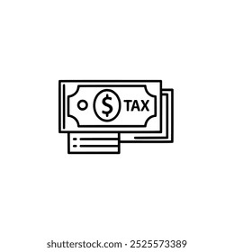Vector de la línea del icono de la cuenta y del impuesto en el fondo blanco 