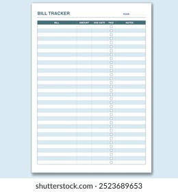 Bill tracker, expenses planner printable template