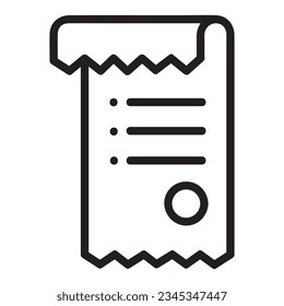 Bill Vector Icon, Lineal style, isolated on Black and white Background.