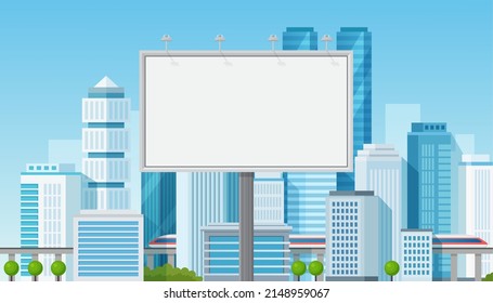 Billboard advertisement. A big city billboard for placing your advertising against cityscape background shape vector illustration.