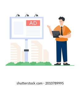 Anuncio de cartón en diseño de ilustración plana, panel publicitario