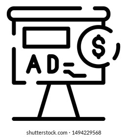 Billboard advertising icon. Outline billboard advertising vector icon for web design isolated on white background