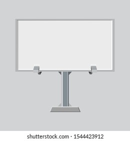 Billboard advertising panel with empty space and light projectors isolated on gray background. Vector illustration eps 10.