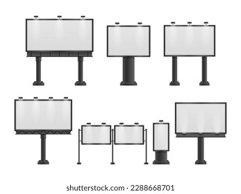 Billboard advertising panel with empty space and light projectors isolated over on background	