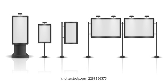 Billboard advertising panel with empty space and light projectors isolated over on background	