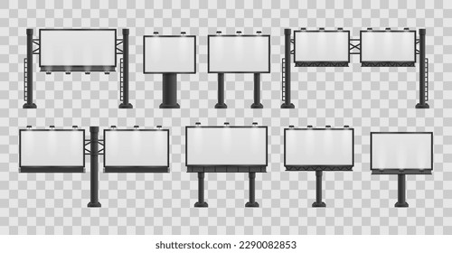 Billboard advertising panel with empty space and light projectors isolated over on background	