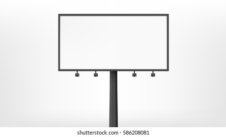 Billboard advertising panel with empty space and light projectors isolated over on background
