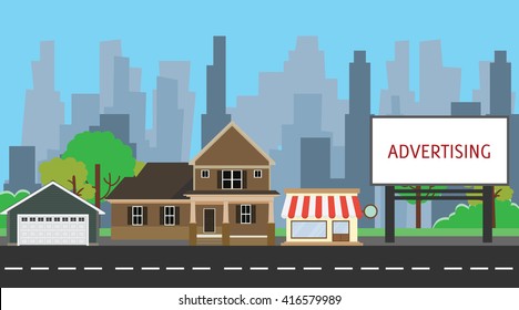  billboard advertising space on side way middle city vector graphic illustration