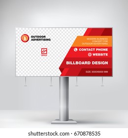 Billboard banner design, red template for placement of photos and text