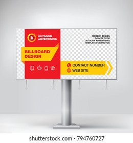 Billboard banner, modern design for outdoor advertising, graphic red template for posting photos and text, background vector